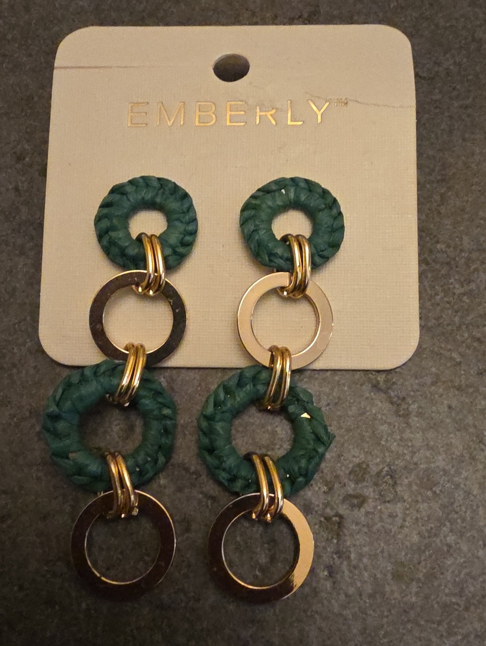 Emberly Green & Gold Triple Link Drop Earrings